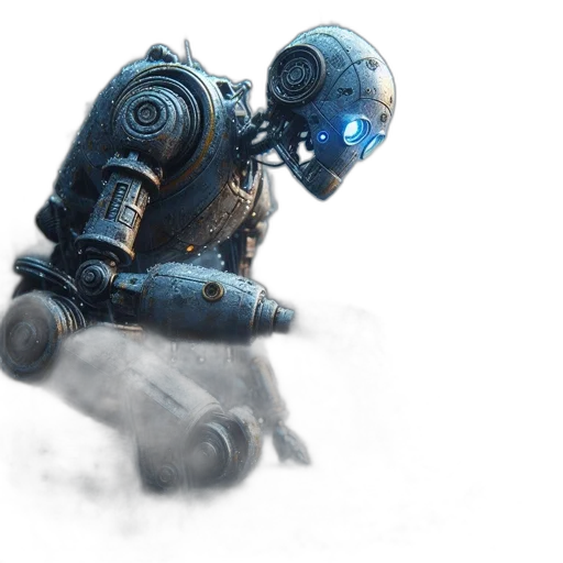robot, weapon, concept art, fantasy art, cyberpunk, 3d render, outer space, blue transparent PNG cut-out
