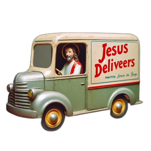 antique-styled, truck, toy, painted, green, cream, displays, message transparent PNG cut-out