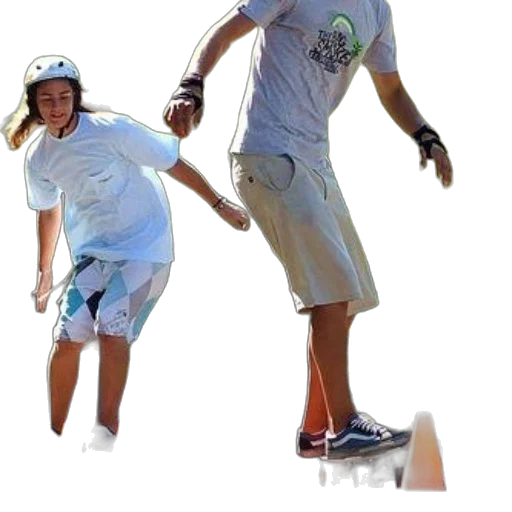 two, skateboarders, navigate, orange, cones, park, setting transparent PNG cut-out
