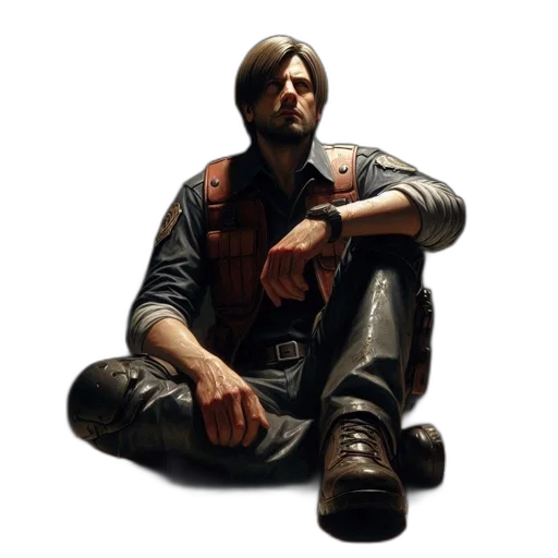 jacket, face, concept art, photorealistic, pixel art, comic book art, bearded, man transparent PNG cut-out