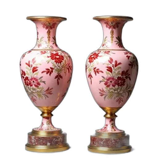 furniture, photorealistic, 3d render, oil painting, pair, antique, vases, pink transparent PNG cut-out