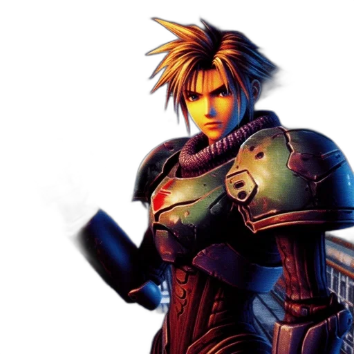 concept art, figure, spiky, golden-blond, hair, wields, large, weapon transparent PNG cut-out