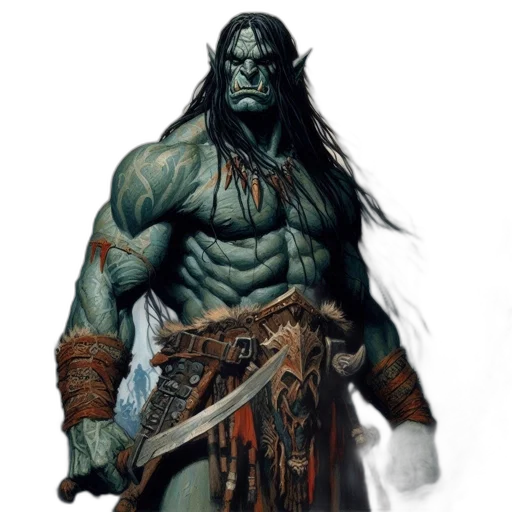 staff, fantasy art, concept art, comic book art, photorealistic, blue, green-skinned, orc transparent PNG cut-out