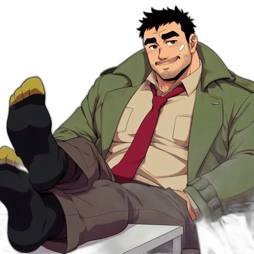 jacket, staff, anime, cartoon, concept art, comic book art, earth tones, green transparent PNG cut-out