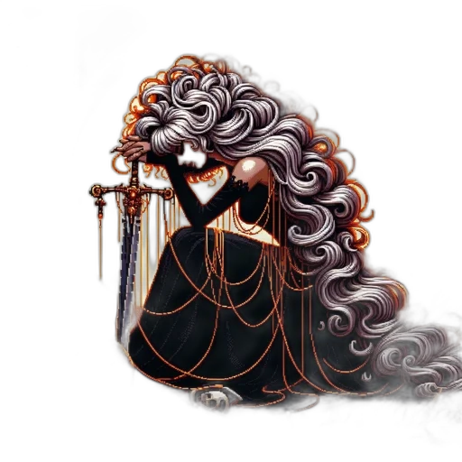 hair, dress, crown, staff, fantasy art, concept art, pixel art, watercolor transparent PNG cut-out