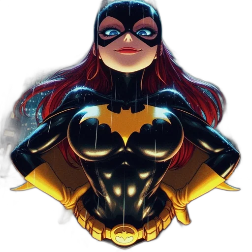 mask, comic book art, concept art, cartoon, 3d render, batwoman, stands, rainy transparent PNG cut-out