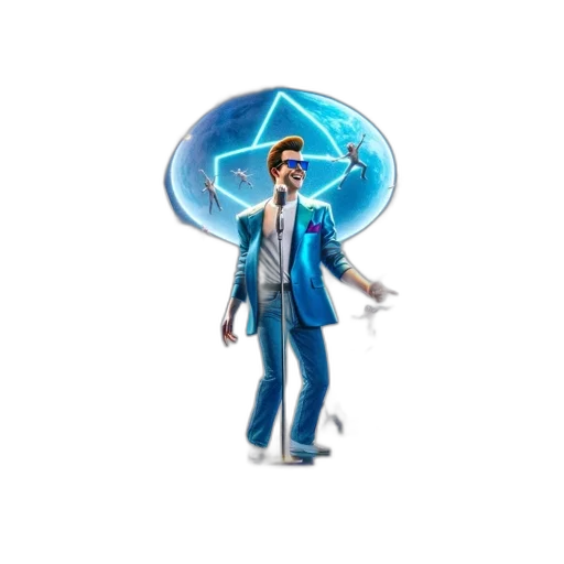 jacket, hat, staff, concept art, 3d render, vaporwave, pixel art, blue transparent PNG cut-out