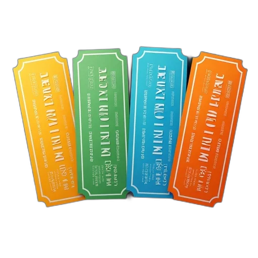 colorful, neon, pastel, set, four, cinema, tickets, different transparent PNG cut-out