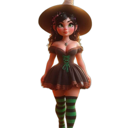 dress, hat, concept art, fantasy art, 3d render, cartoon, green, earth tones transparent PNG cut-out