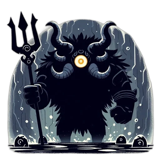 creature, concept art, fantasy art, pixel art, comic book art, dark, horned, wields transparent PNG cut-out