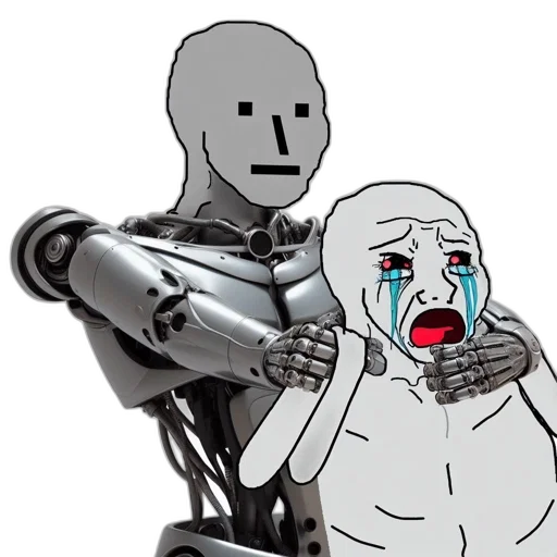 robot, face, cyberpunk, two, starkly, contrasting, characters, share transparent PNG cut-out