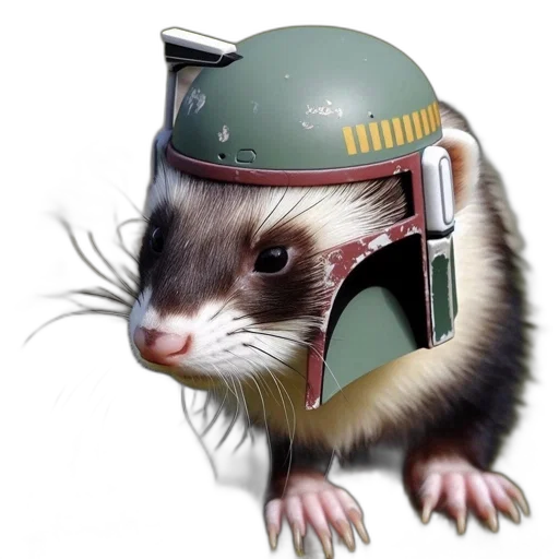 animal, hat, staff, weapon, concept art, photorealistic, ferret, wearing transparent PNG cut-out