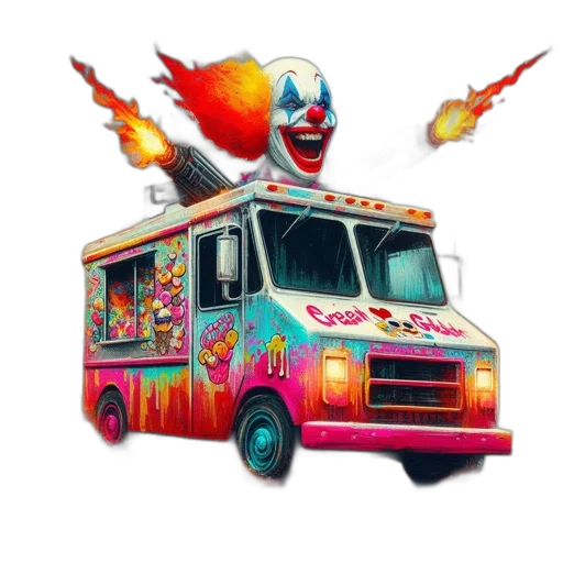 food, car, concept art, clown, top, fire-spitting, ice, cream transparent PNG cut-out