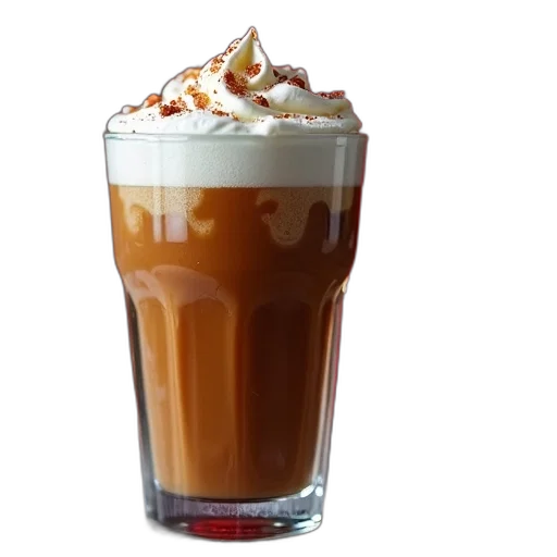 food, 3d render, photorealistic, glass, filled, brown, beverage, topped transparent PNG cut-out
