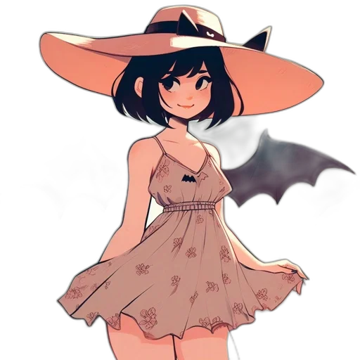 dress, hat, creature, umbrella, concept art, anime, fantasy art, pixel art transparent PNG cut-out