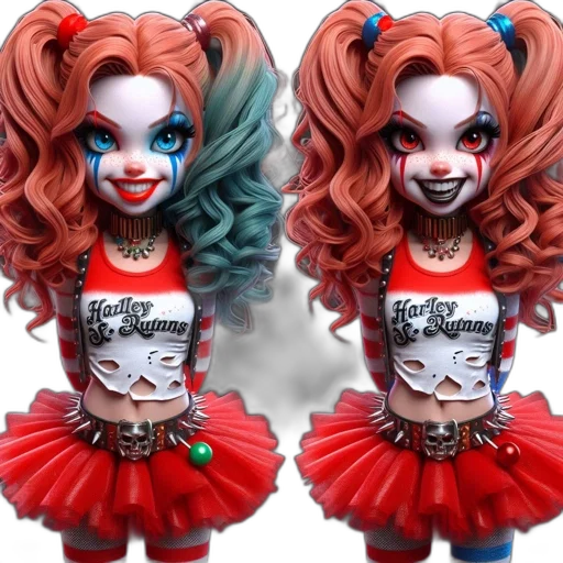 mask, 3d render, concept art, fantasy art, cartoon, two, harley, quinn transparent PNG cut-out