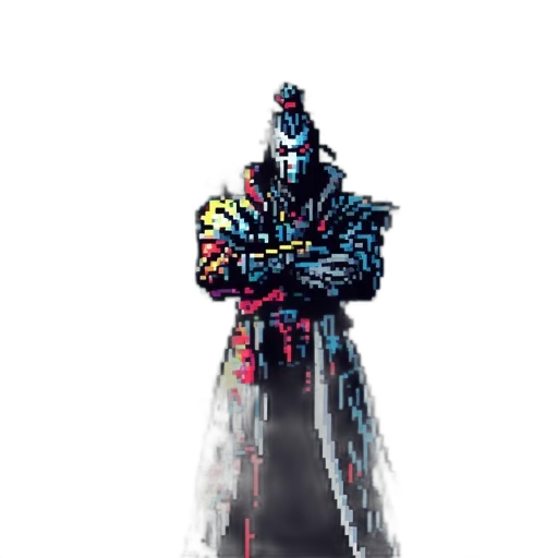 sword, robot, weapon, staff, pixel art, concept art, comic book art, cyberpunk transparent PNG cut-out