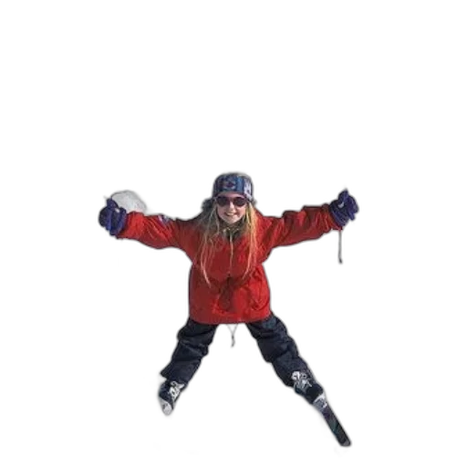 jacket, staff, person, red, black, pants, skiing, snowy transparent PNG cut-out