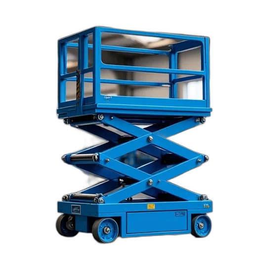 furniture, 3d render, scissor, blue, hydraulic, platforms, display, factory transparent PNG cut-out