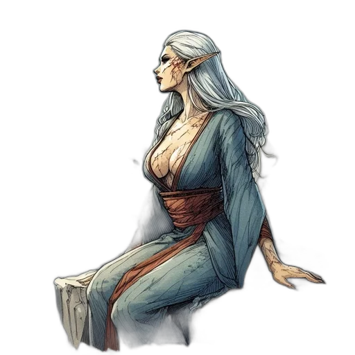 dress, fantasy art, concept art, comic book art, watercolor, blue, earth tones, ethereal transparent PNG cut-out