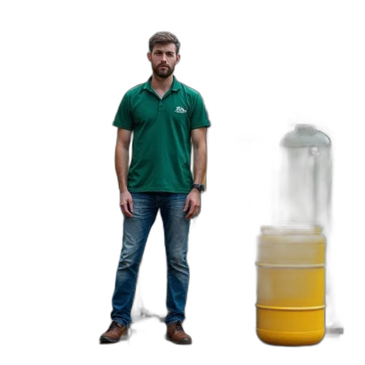 bottle, 3d render, man, green, shirt, blue, jeans, stands transparent PNG cut-out