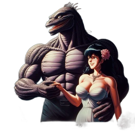 dress, creature, dragon, robot, vaporwave, concept art, comic book art, fantasy art transparent PNG cut-out
