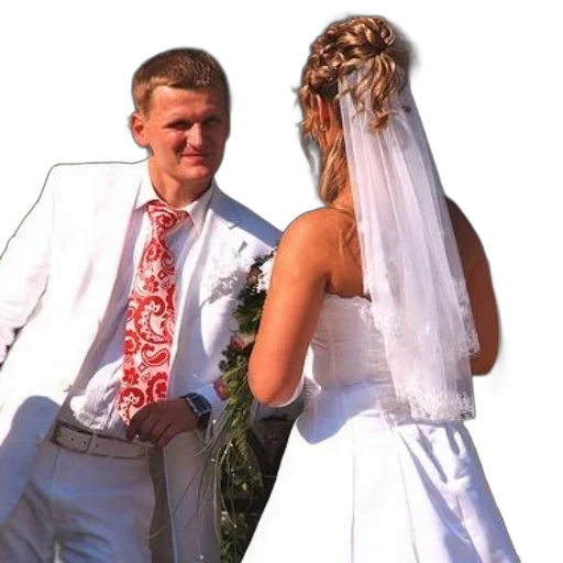 dress, jacket, umbrella, staff, photorealistic, bride, groom, white transparent PNG cut-out