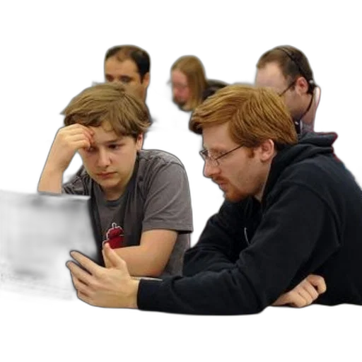 staff, face, concept art, two, students, work, laptops, classroom transparent PNG cut-out