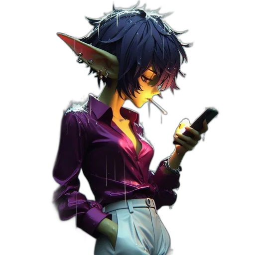 staff, concept art, fantasy art, pixel art, anime, dark, elf-like, creature transparent PNG cut-out