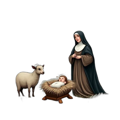 pixel art, concept art, fantasy art, christmas-themed, illustration, featuring, baby, manger transparent PNG cut-out