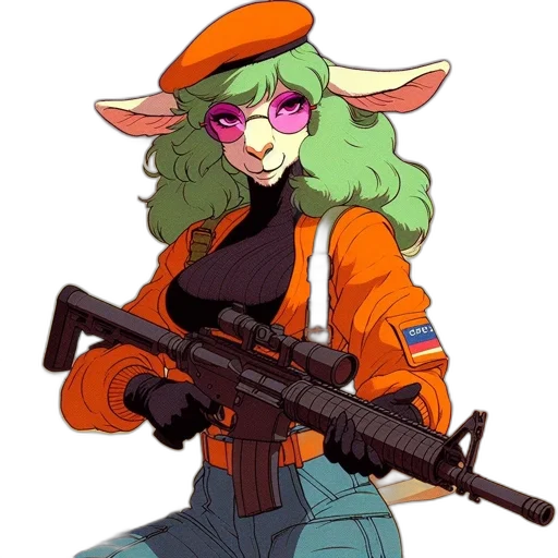 weapon, jacket, staff, concept art, cartoon, pixel art, cyberpunk, anthropomorphic transparent PNG cut-out