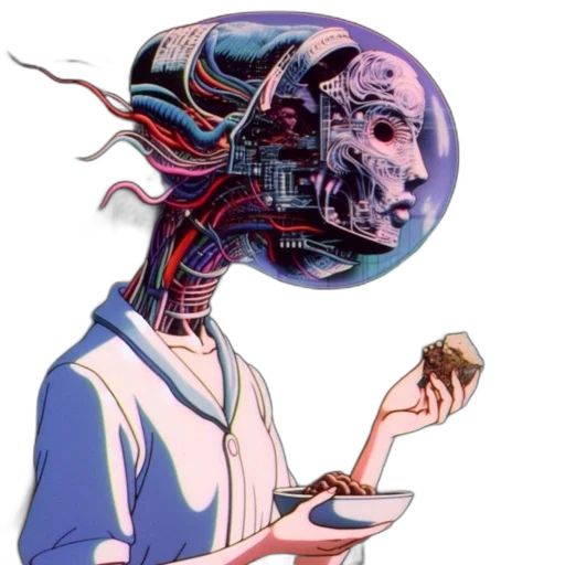robot, mask, food, face, vaporwave, concept art, cyberpunk, pixel art transparent PNG cut-out