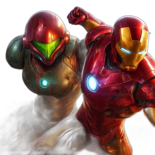 robot, concept art, 3d render, comic book art, photorealistic, two, prominent, figures transparent PNG cut-out
