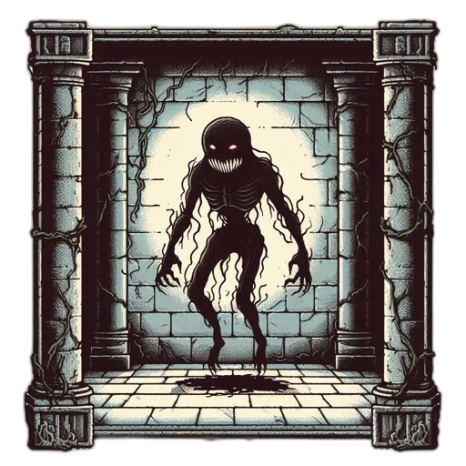 creature, concept art, pixel art, fantasy art, comic book art, dark, monochrome, ominous transparent PNG cut-out