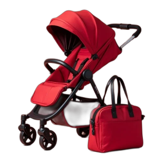 red, stroller, bag, black transparent PNG cut-out