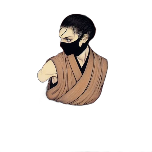 mask, staff, face, jacket, pixel art, concept art, cartoon, anime transparent PNG cut-out