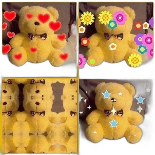 3d render, golden, collage, images, featuring, yellow, teddy, bear transparent PNG cut-out