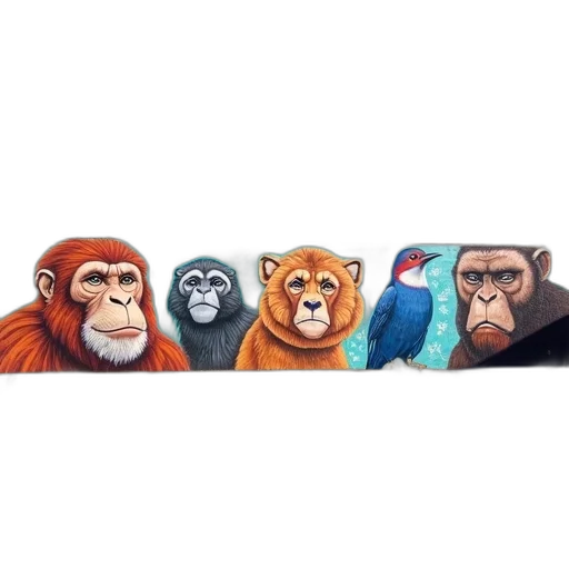 mask, animal, concept art, pixel art, vibrant, mural, various, animals transparent PNG cut-out