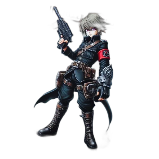 weapon, jacket, concept art, cyberpunk, pixel art, fantasy art, anime-styled, art transparent PNG cut-out