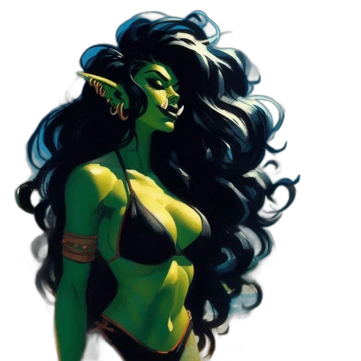 comic book art, fantasy art, concept art, pixel art, green, fantasy, elf, character transparent PNG cut-out