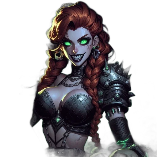 fantasy art, concept art, comic book art, pixel art, dark, fearsome, woman, fiery transparent PNG cut-out