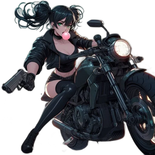 weapon, car, concept art, comic book art, cyberpunk, anime, animated, female transparent PNG cut-out