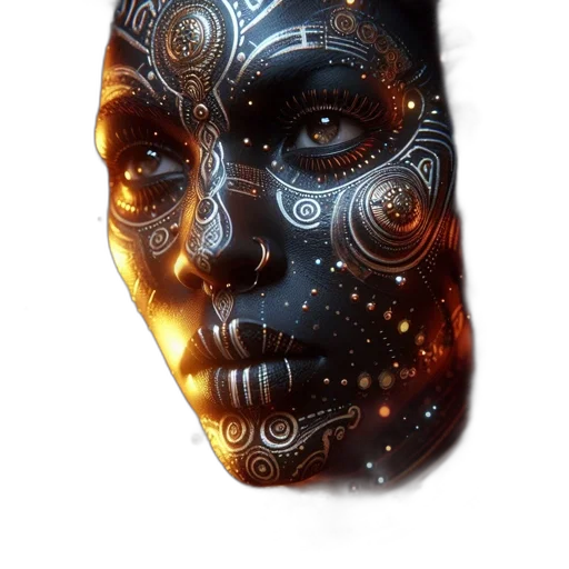 mask, face, robot, jewelry, photorealistic, concept art, cyberpunk, 3d render transparent PNG cut-out