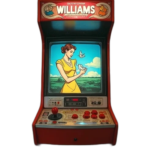 close-up, view, vintage, arcade, machine, colorful, game, screen transparent PNG cut-out