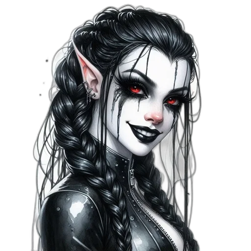 fantasy art, comic book art, concept art, pixel art, dark, gothic-inspired, female, character transparent PNG cut-out