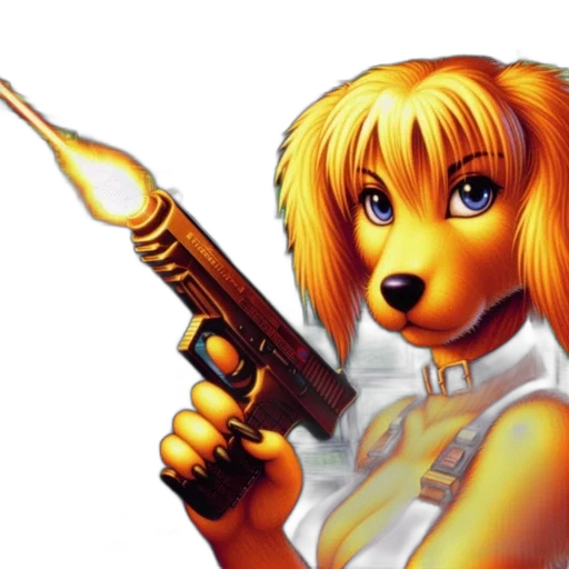 weapon, staff, animal, pixel art, concept art, anime, vaporwave, golden-furred transparent PNG cut-out