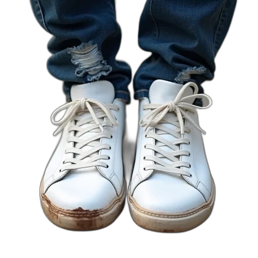 shoes, jacket, photorealistic, 3d render, concept art, dirty, white, sneakers transparent PNG cut-out