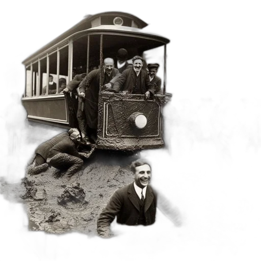 car, concept art, early, 20th-century, scene, group, men, gather transparent PNG cut-out