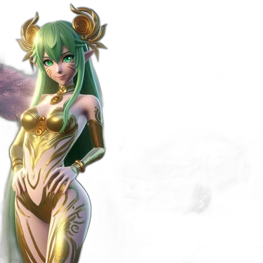 concept art, fantasy art, 3d render, anime, green, fantasy, scene, features transparent PNG cut-out