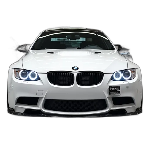 car, photorealistic, 3d render, white, bmw, gets, bodykit, installed transparent PNG cut-out